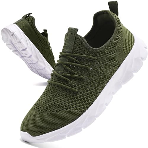 Image of Oltyutc Mens Trainers Running Shoes Gym Athletic Fashion Sneakers Comfortable Breathable Workout Sport Shoes Green Size 10 UK(Label Size:45)