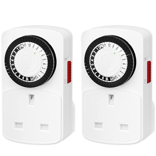 Image of HBN 24 Hour Programmable Plug Timer Socket UK,Plug-in Segment Plugs Timers Switch,Energy Saving Light Switchs for Lamps,Home Security,Indoor Lights and Christmas (30min,2Pack)