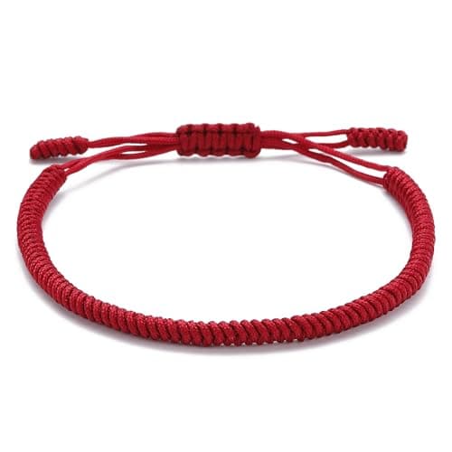 Image of LUCKY BUDDHIST Tibetan Buddhist Bracelet for Men & Women – Adjustable Braided Cord Bracelet with Wooden Buddha Keyring