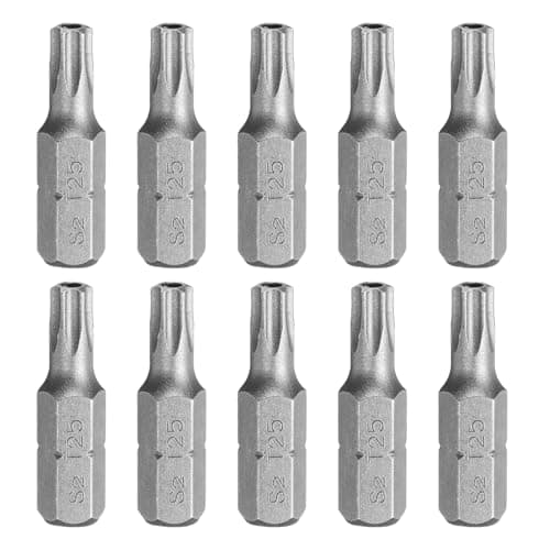 Image of sourcing map 10pcs T25 Torx Screwdriver Bit 1/4" Hex Shank 25mm/1" Length S2 Steel Star 6 Point Head Hex Security Screw Driver Bits with Hole for Impact Electric Screw Driver Power Tools, Grey