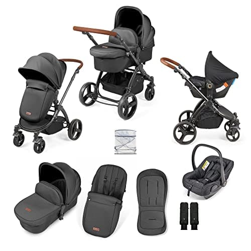 Image of Stomp Urban 3 in 1 Travel System Pushchair with Astral Car Seat and Accessories (Charcoal Grey) – Birth to 22kgs (Approx. 4 Years), Lightweight City Stroller with UPF 50+ Hood and Rain Cover