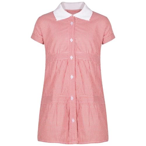 Image of A2Z 4 Kids Girls School Uniform Dress Soft Comfortable Gingham - UF Dress 858 Red 6-7