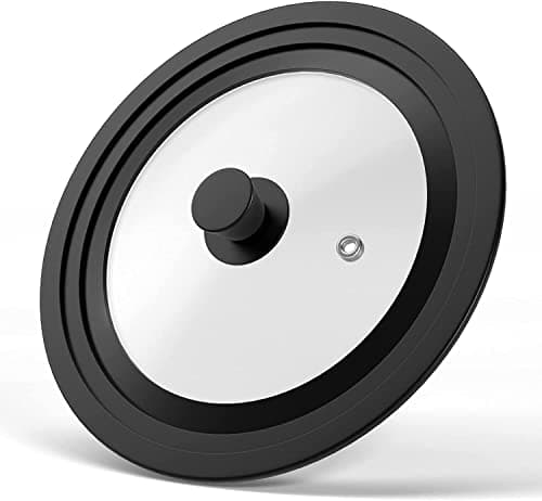 Image of Universal Lid for Pots, Pans and Skillets - Tempered Glass Covered with Heat Resistant Silicone Rim and Heat Resistant Handle Fits 24cm, 26cm and 28cm Diameter Cookware, Black
