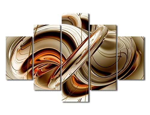 Image of 5 Panel Wall Paintings Living Room Decor Abstract Lines Framed Painting Canvas Prints Orange Brown White Artwork Wall Decor Abstract Picture Poster Home Decorative Art Prints on Canvas - 60" Wx40 H