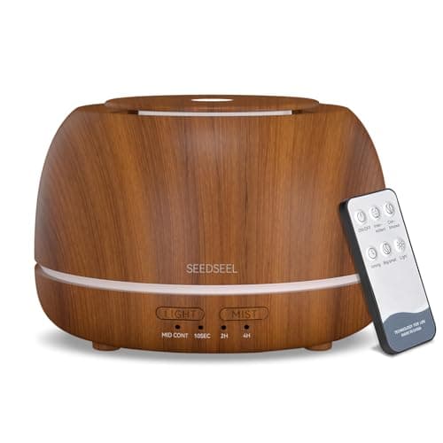Image of SEEDSEEL 300ML Essential Oil Diffuser with Remote Control,7 LED Colour Lights,4 Timer, Quiet,Ultrasonic Aromatherapy Diffuser for Bedroom, Living Room, Desk,Office