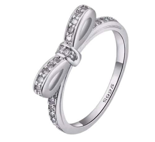 Image of Luxury New Sterling Silver S925 Delicate Sparkling Bow bowknot Ring Genuine (52 - M)