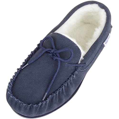 Image of SNUGRUGS Women's Clara, Lambswool Moccasin Slipper (3 UK, Navy Blue)