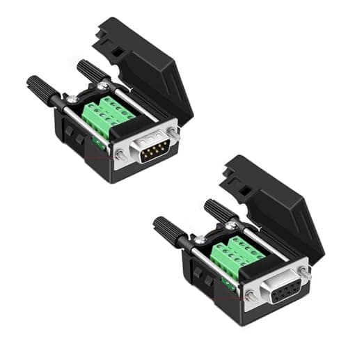 Image of Willwewon 1Pcs Male + 1Pcs Female DB9 Solderless Breakout Connector, RS232 D-SUB DB9 Serial to 9Pin Port Terminal Block with Case Long Bolts Tail Pipe
