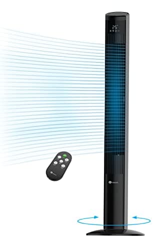 Image of PureMate 47-Inch Tower Fan with Air Purifier, DC Motor Oscillating Electric Fan 28W,12 Speeds, LED Display, 4 Modes, 12H Timer, Quiet Standing Bladeless Fan for Large Bedroom, Home Office