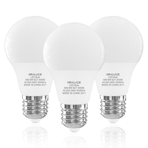 Image of ORALUCE E27 Screw Bulb Warm White 60W Equivalent, 3000K E27 LED Bulb, 9W 900 Lumen Light Bulb Screw, Non Dimmable，GLS Energy Saving e27 Bulbs for Table Lamp, Floor Lampe, Wall Lamp, Pack of 3