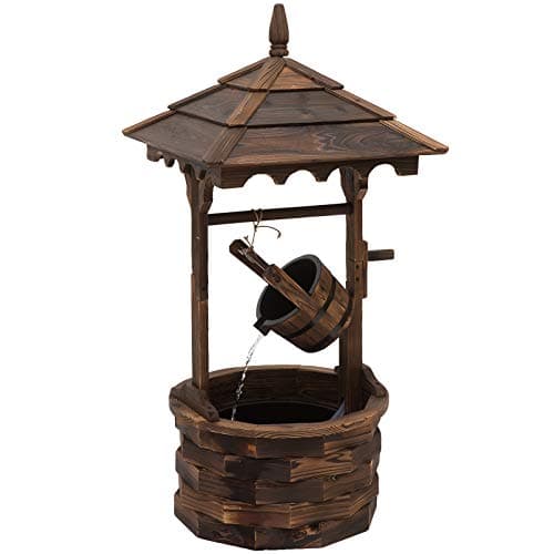 Image of Outsunny Wooden Garden Wishing Well Fountain Barrel Waterfall Rustic Wood with Pump Garden Décor Ornament