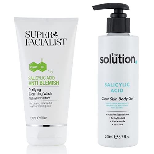 Image of Super Facialist Salicylic Acid Anti-Blemish Purifying Cleansing Wash, 150ml and The Solution Salicylic Acid, Clear Skin Body Gel, 200ml