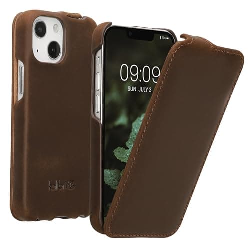 Image of kalibri Flip Case Compatible with Apple iPhone 13 mini - Ultra Slim Leather Protective Phone Cover - Brown