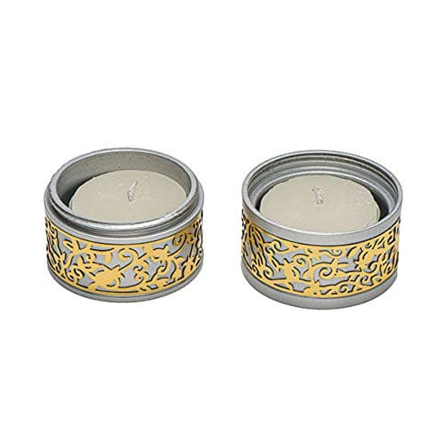 Image of Emanuel Candlestick Holders Metal Filigree Cutout | Small Candle Holders for Shabbat and Yom Tov (Silver)