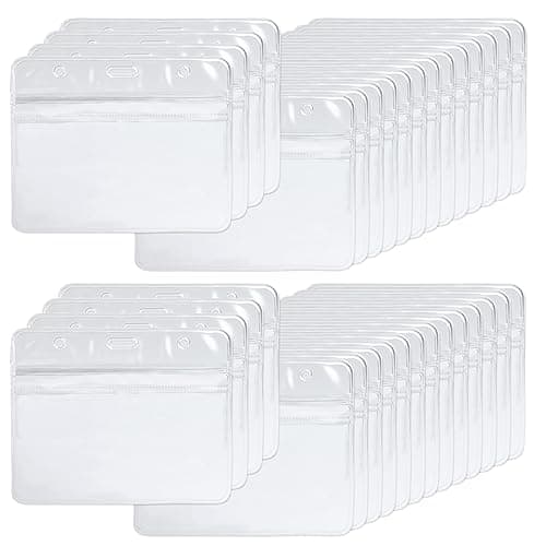 Image of BUYGOO 100Pcs Clear ID Card Name Badge Holders Horizontal Name Tag Holders Waterproof & Dustproof Name Card Holders for Lanyards or Clips