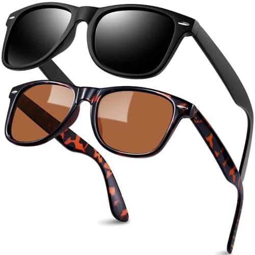 Image of KANASTAL 2 Pack Brown Sunglasses Mens Polarised Womens Retro Classic UV400 Protection Tortoiseshell Ladies - Leopard Frame Brown Lens + Matte Black