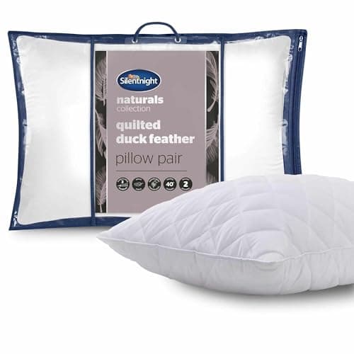 Image of Silentnight Quilted Duck Feather Pillow - Luxury Hotel Quality Natural Pillow Soft Support Comfortable Duck Feather Filling with Luxurious Quilted Cover - Machine Washable - 1 Pack