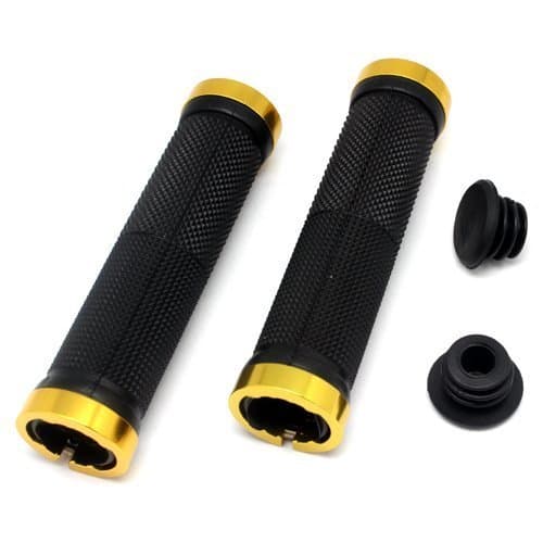 Image of Accessotech Double Lock On Locking Handlebar Grips Cycle Bicycle MTB Mountain Bike BMX Sport Gold