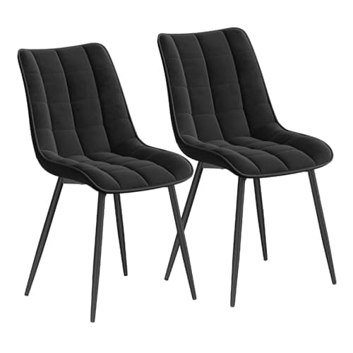 Image of WOLTU Dining Chairs Set of 2, Accent Chairs for Kitchen/Dining Room/Bedroom/Reception Room with Backrest and Upholstered Seat, Velvet, Black, BH142sz-2