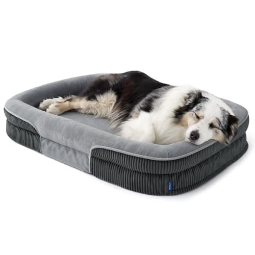 Image of Bedsure XL Pro Orthopedic Dog Beds Large - 360° Oval Bolster Large Pet Bed Sofa for Senior Dogs with Waterproof Washable Cover, Ultra-Soft Fleece Supportive Couch, Grey, 114x81x18cm