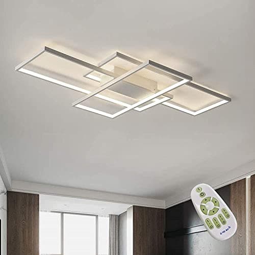 Image of ASDMD LED Ceiling Light, 50W Modern Dimmable Ceiling Lighting, Square Ceiling Lamp with Remote Control for Living Room Dining Room Bedroom, 2700-6500K Close to Ceiling Light Fixture (White, 90CM)