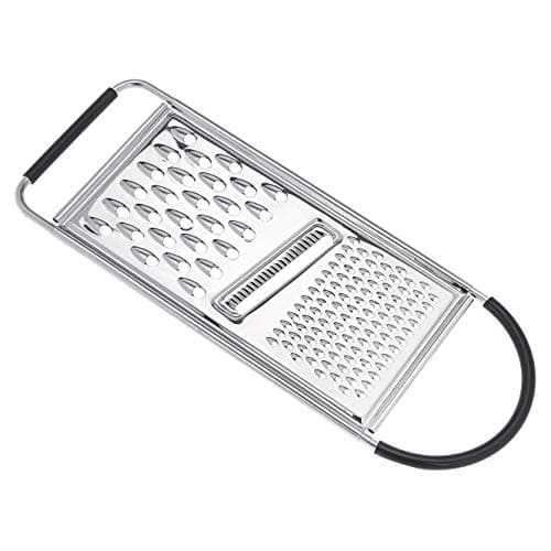 Image of Amazon Basics Rectangular Stainless Steel Flat Cheese and Vegetable Grater with Non-Slip Handle and Base, Dishwasher Safe, Silver & Black