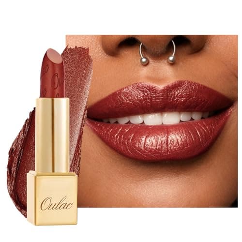 Image of OULAC Glow Metallic Shine Lipstick, Burgundy High Impact Lipcolor, Lightweight Soft and Ultra Hydrating, Long Lasting, Vegan & Cruelty-Free, Full Coverage Lip Color 4.3 g/0.15 GM13 Daring