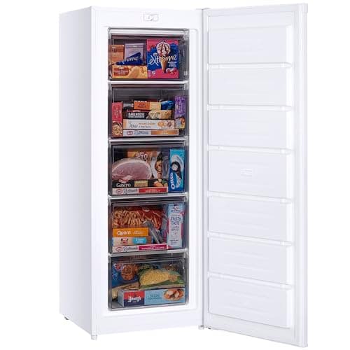 Image of Teknix LBF170H Freestanding Tall Freezer - Upright with 170L Capacity - Manual Defrost - Reversible Door - 5 Large Drawers - White
