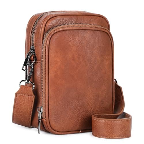 Image of VINBAGGE Small Cross Body Bag for Women, Phone Bag with Card Slots & RFID Blocking, PU Leather Crossbody Shoulder Bag with Adjustable Wide Strap and Multiple Pockets (Brown)