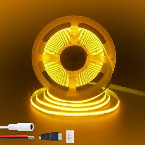 Image of Clearhill 12V COB LED Strip Lights9.84FT/3M(No Power Supply),Orange,320LEDs/M,with 5521DC Female and red and Black Wire Connectors,8mm Width,IP20,for DIY Home Indoor Decoration