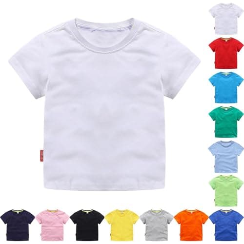 Image of Kids Cotton T Shirts Short Sleeve Toddler Boys Summer Tshirt Crew Neck Solid Color Baby Girls Basic Tee Plain Casual Comfy Soft Breathable Top (Red, 12-18 Months)