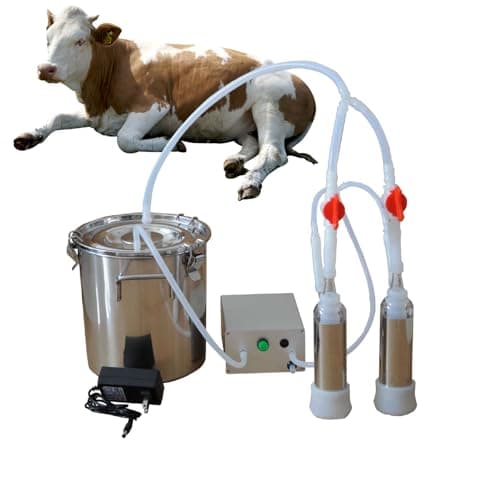 Image of Witriolik 5L Electric Milking Machine, Portable Stainless Steel Cow Milking Machine, Pulsating Vacuum Pump Automatic Stop Equipment Milking Kit for Sheep Livestock Home Farm（for cow）