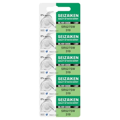 Image of Seizaiken 319 SR527SW 1.55V 0% Hg Silver Oxide Watch Battery (5 Batteries) Made in Japan by Seiko