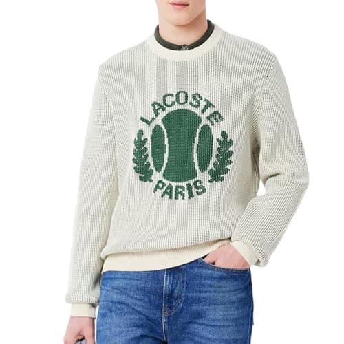 Image of Lacoste long sleeve crewneck jumper in white with tennis emblem
