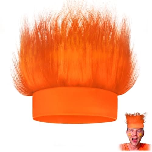 Image of NOVELTY PLACE Orange Hairy Costume Headband - Fun and Fuzzy Crazy Hair Wig Troll Hair Costume Accessories - Perfect for Sports Parties, Costume, Cosplay, and Halloween