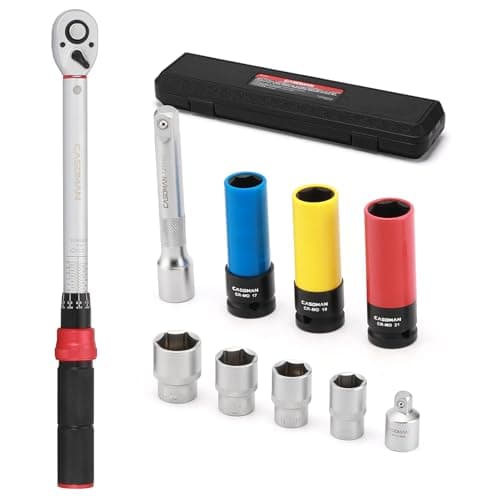 Image of CASOMAN 10PCS Torque Wrench 1/2-Inch Drive Click 20-230 Nm Dual-Direction Adjustable Torque Wrench Set, Include Adapter and Extension Bar, for Car Repair, Tire Replacement