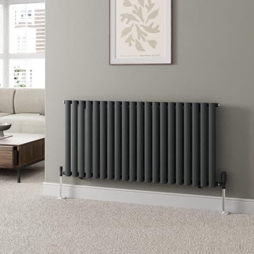 Image of DuraTherm® 600 x 1200mm Anthracite Horizontal Designer Radiator Single Column Oval Tube Modern Central Heating Panel Bathroom Radiators