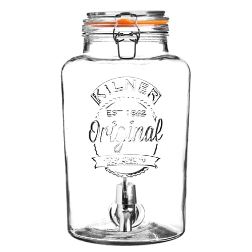 Image of Kilner 8 Litre Clip Top Round Glass Drinks Dispenser in Gift Box, 24.5 x 21 x 37 cm, 0025.874, transparent