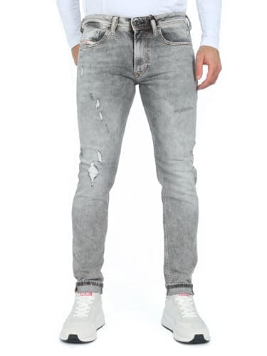 Image of Diesel - Men's Skinny Fit Low Waist Destroyed Jeans - 1979 Sleenker R86AT, gray, 34 W/30 L