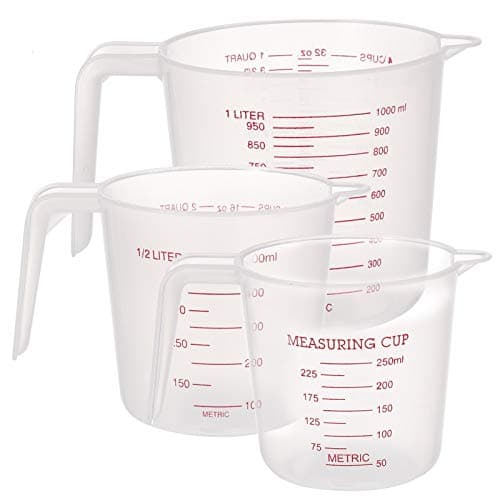 Image of Firtink 3 Pcs Plastic Measuring Jug Baker Set, Plastic Jug Measuring Cup with Handle, 250ML/500ML/1000ML Measuring Jugs for Baker Kitchen, Clear&Easy to Read Measurements - No Dishwasher