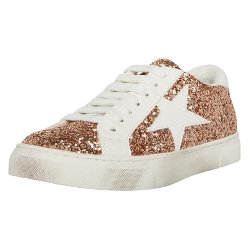 Image of Steve Madden Women's Rezume Sneaker, Rose Gold Glitter, 4 UK