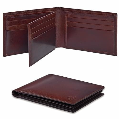 Image of Real Leather Bifold Wallet for Men - Wallets with 9 Credit Cards 1 ID Window Slim Minimalist Front Pocket Billfold (Tan)