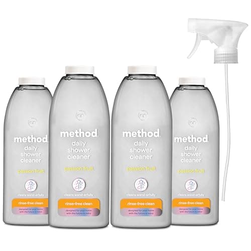 Image of Method Shower Cleaner Spray, Cleans without Having to Rinse, Surface Cleaner, Passion Fruit Scent, Pack of 4, 4 x 828ml
