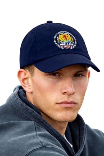 Image of 4SP® Scotland World Cup 2026 Logo Organic Cotton Dad Cap, 6 Panel, Adjustable, Casual Style, Unisex, One Size (UK, Alpha, One Size, Navy)