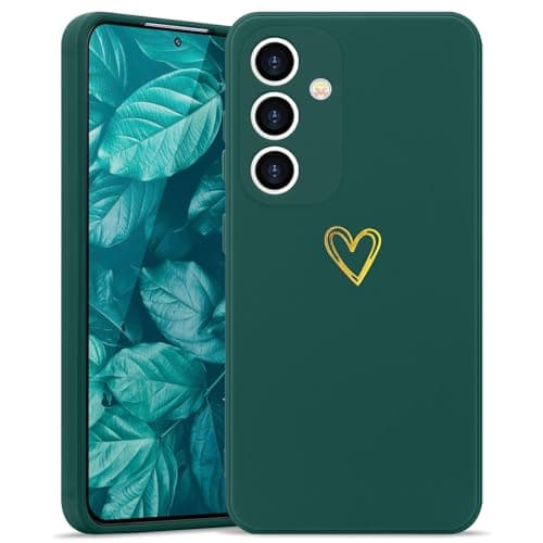 Image of Wirvyuer for Samsung Galaxy S24 Case Cute Heart Pattern Soft Shockproof Protective Silicone Phone Case for Women Girls, Green