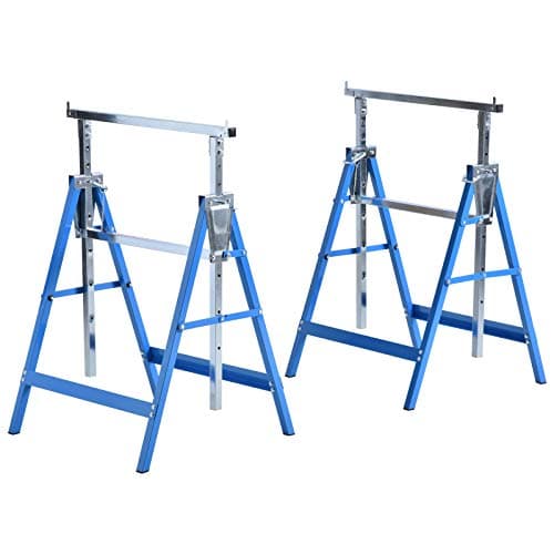 Image of HOMCOM Set of 2 Adjustable Telescopic Builders Trestle, DIY Steel Work Bench Carpenter, Folding Saw Horse Tools Blue
