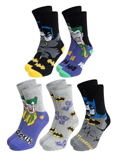 Image of United Labels 5 Pairs DC Comics Batman & Joker Socks for Men, Black Grey, 40-45, Men's Socks, Men's Stockings, multicoloured, 40-45
