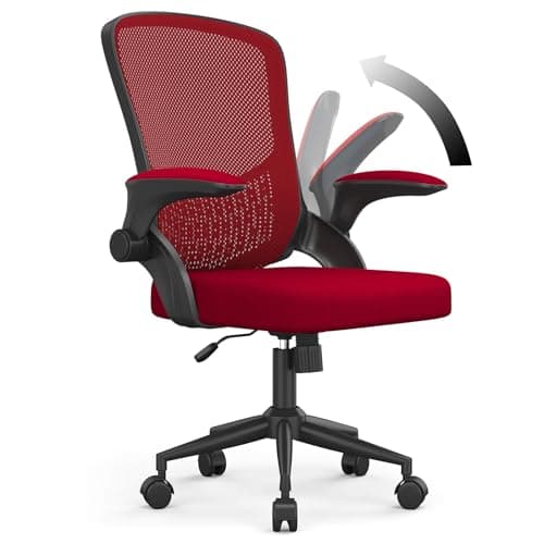 Image of naspaluro Computer Desk Chair, Ergonomic Office Chairs with Flip-up Armrests, Mid-Back Mesh Chair with Lumbar Support, Home Office Chair-Red Chairs
