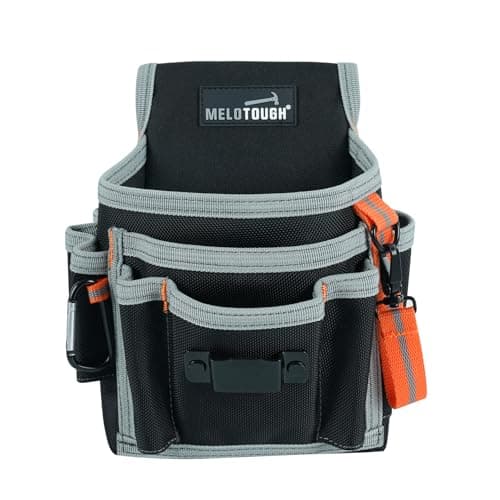 Image of MELOTOUGH Small Tool Pouch for Belt,Electrician Tool Pouch,Belt Holster with 13 Pockets,Small Organizer for Electrician with Clip (Grey)