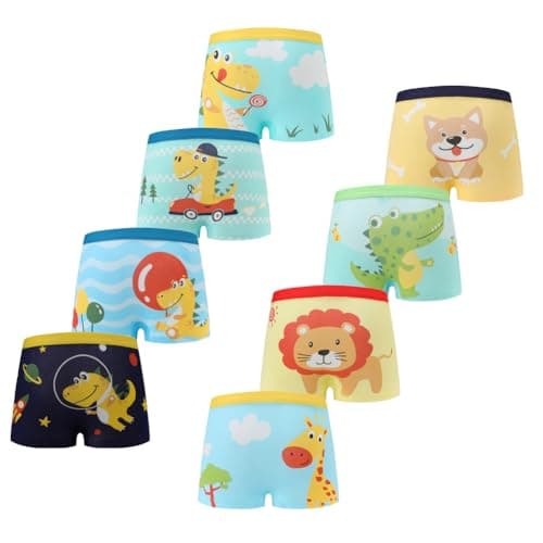 Image of FedMois Boys Knickers Cotton Boxer Briefs Underpants Underwear (Pack of 8), Dinosaurs and Animals, 3-5 Years